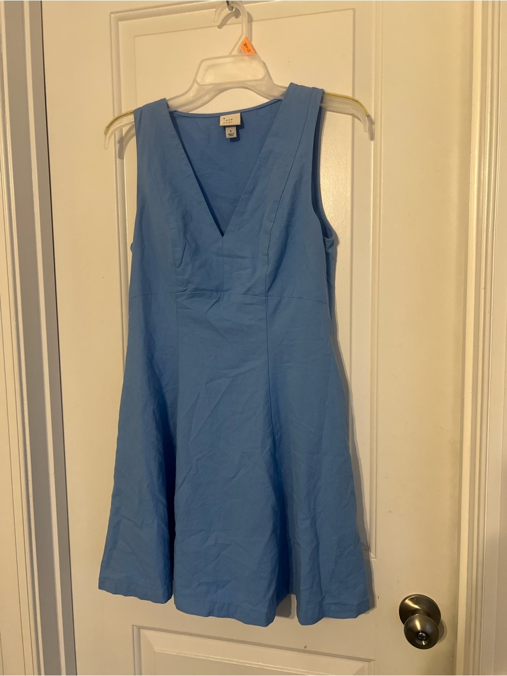 Sleeveless V-Neck Light Blue Fit & Flare Dress - Picture 3 of 6